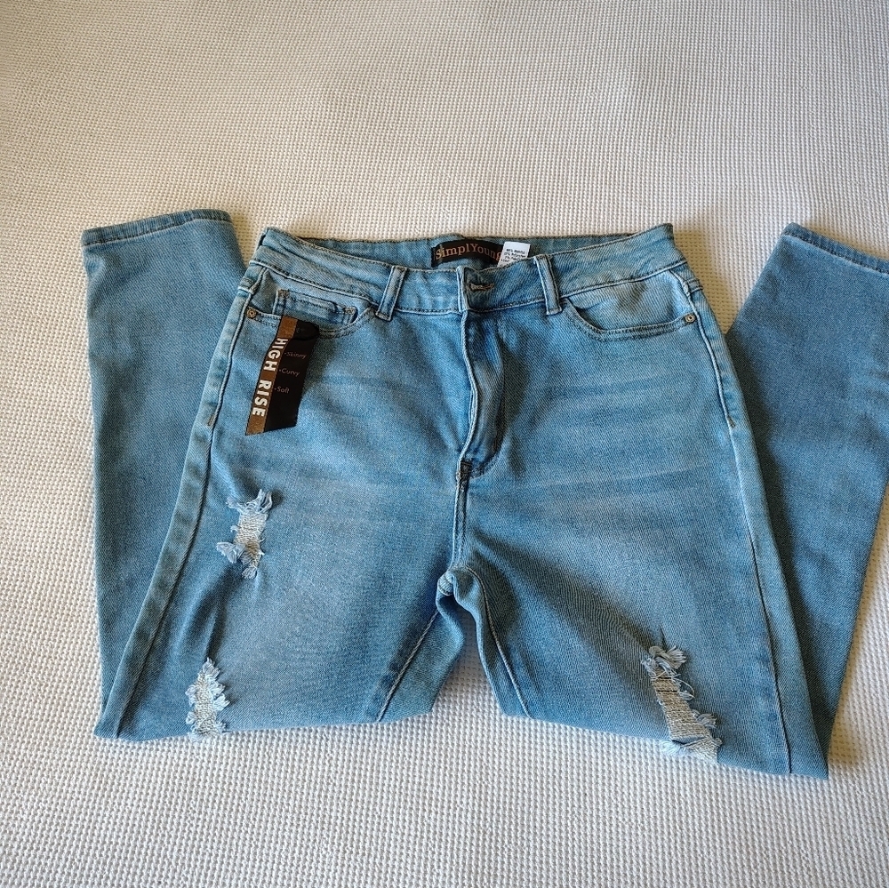 Simpl Young Blue Distressed Women's Jeans Size 15